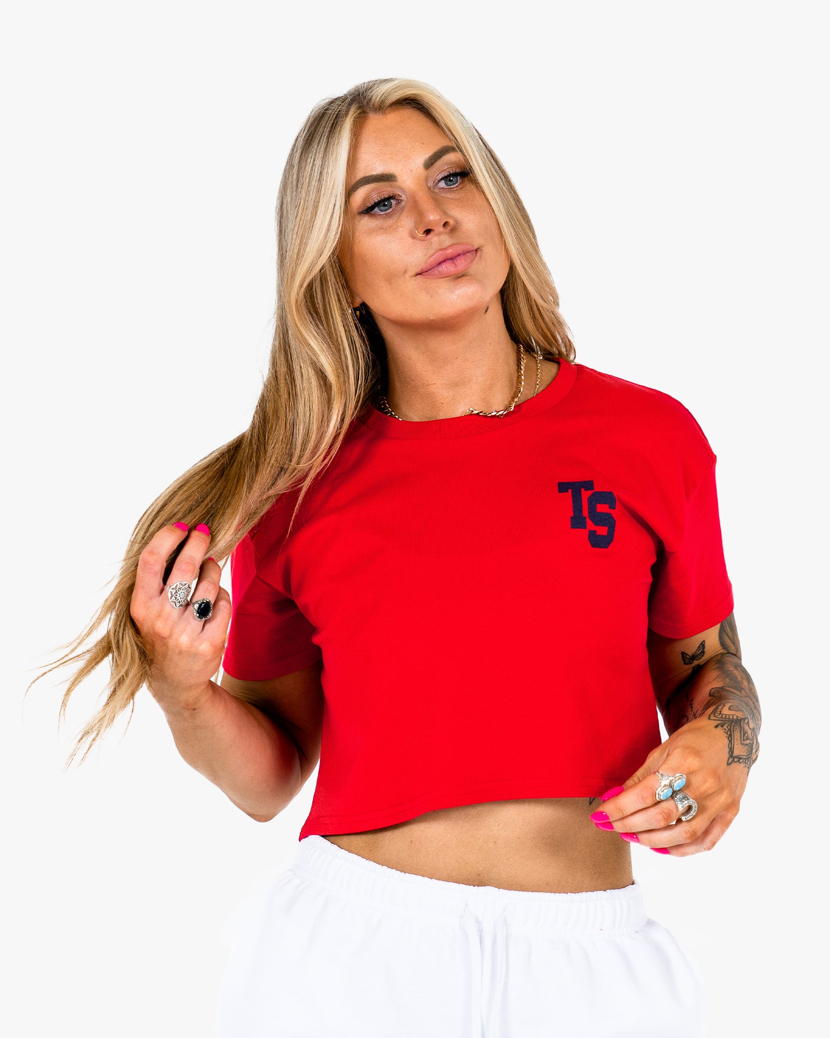 WKND Crop Tee - Red w/ Navy
